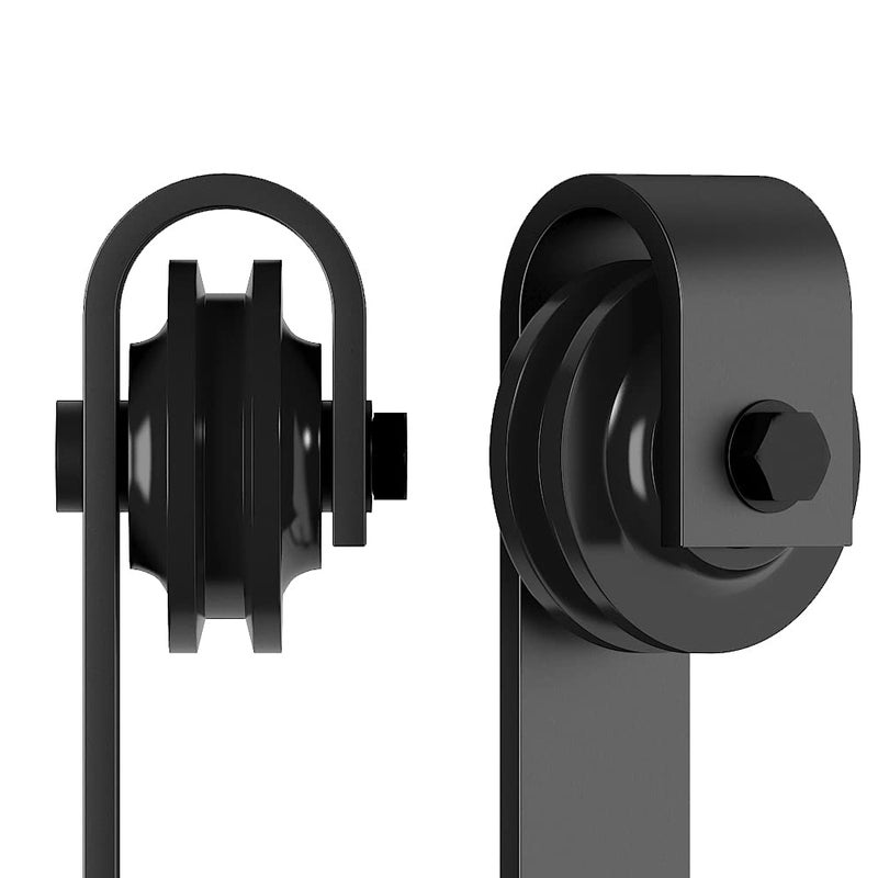 skysen Sliding Barn Door Hardware Roller Set Black (J Shape Hanger) - Image 2